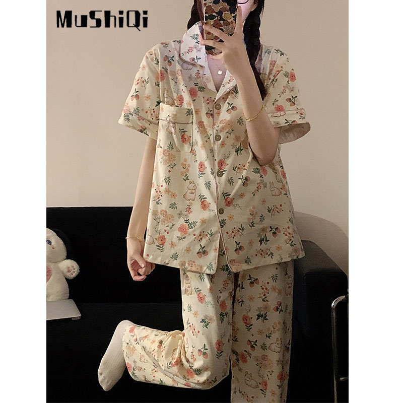 Bộ Đồ Ngủ Ngắn Tay In Hoạt Hình Thỏ Dễ Thương Cho Nữ