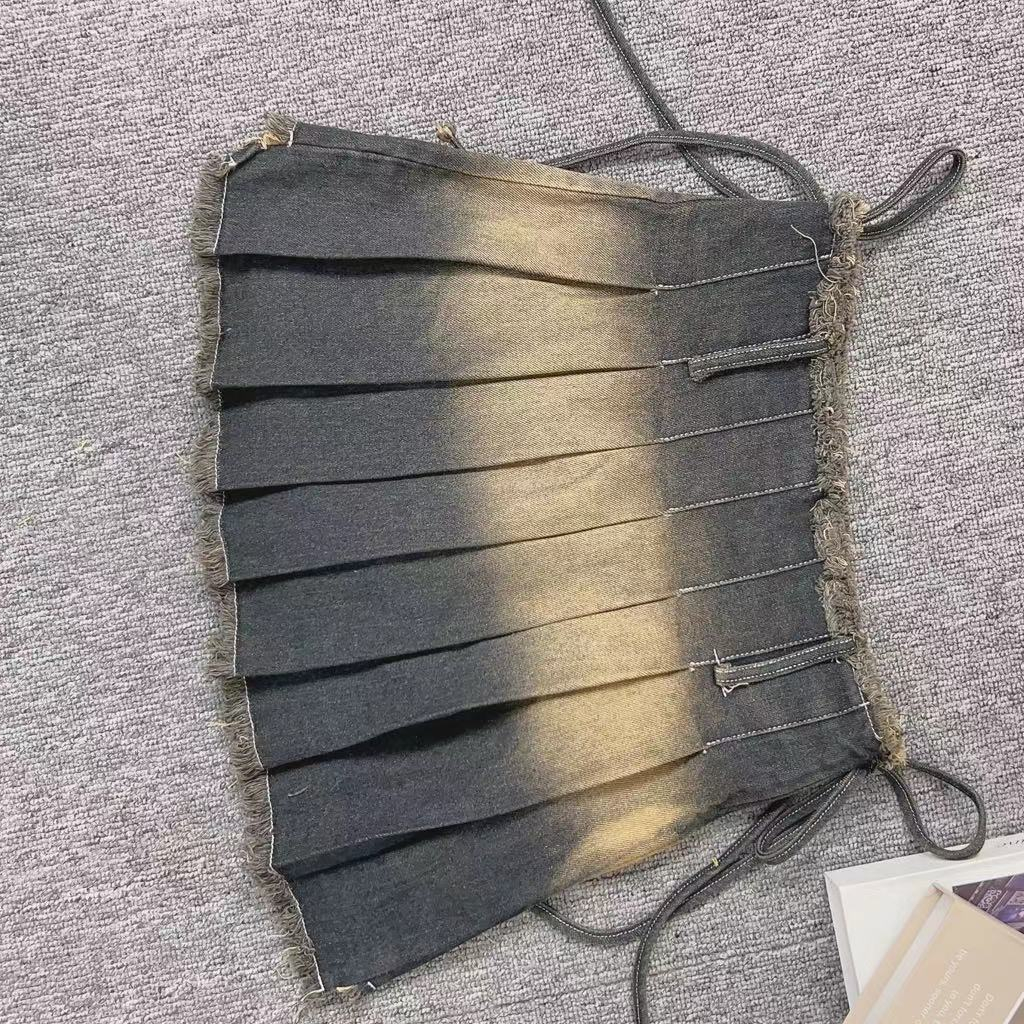 Set Áo Thun Ngắn Tay Cổ Tròn In Hình Ngôi Sao + Chân Váy Jeans Lưng Cao Thời Trang Hàn Cho Nữ