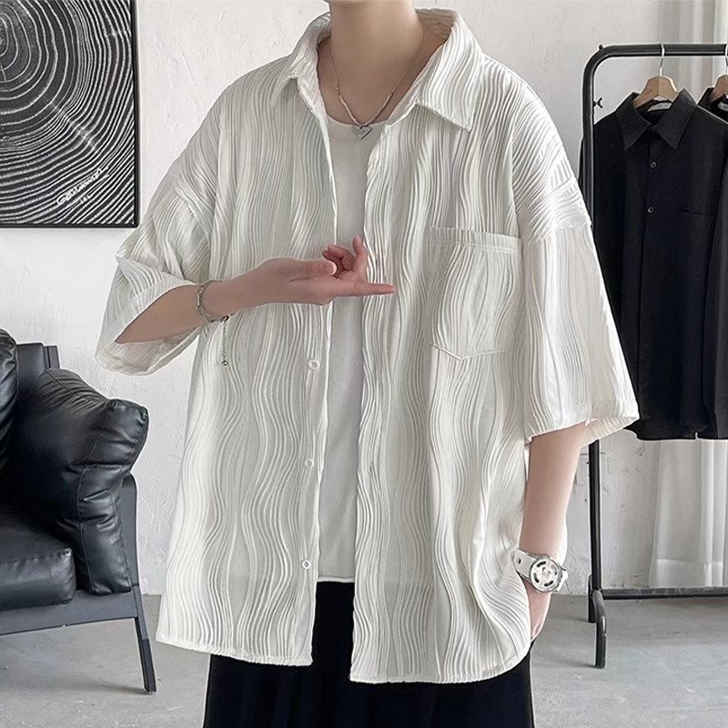 Áo Sơ Mi Lụa Lạnh Mỏng Tay Ngắn Xếp Ly Màu Sắc Đơn Giản Phong Cách Hàn Quốc Thời Trang Mùa Hè Cho