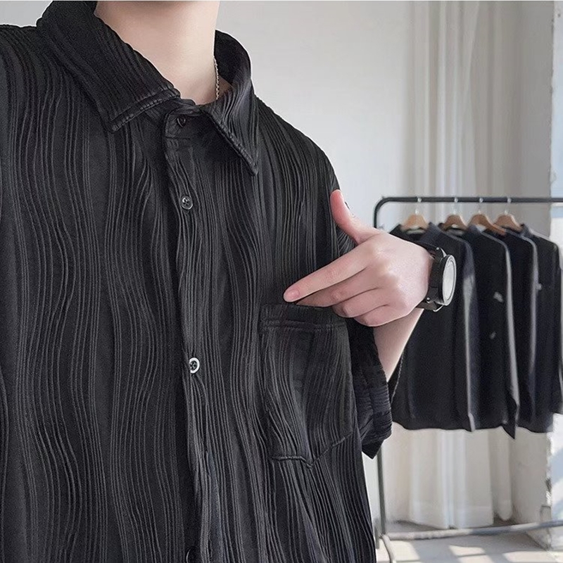 Áo Sơ Mi Lụa Lạnh Mỏng Tay Ngắn Xếp Ly Màu Sắc Đơn Giản Phong Cách Hàn Quốc Thời Trang Mùa Hè Cho