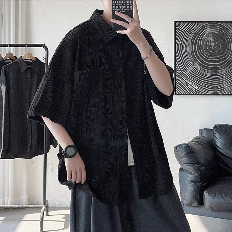 Áo Sơ Mi Lụa Lạnh Mỏng Tay Ngắn Xếp Ly Màu Sắc Đơn Giản Phong Cách Hàn Quốc Thời Trang Mùa Hè Cho