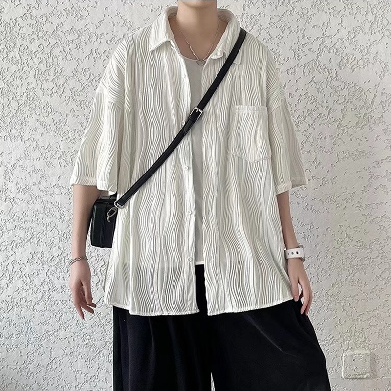 Áo Sơ Mi Lụa Lạnh Mỏng Tay Ngắn Xếp Ly Màu Sắc Đơn Giản Phong Cách Hàn Quốc Thời Trang Mùa Hè Cho