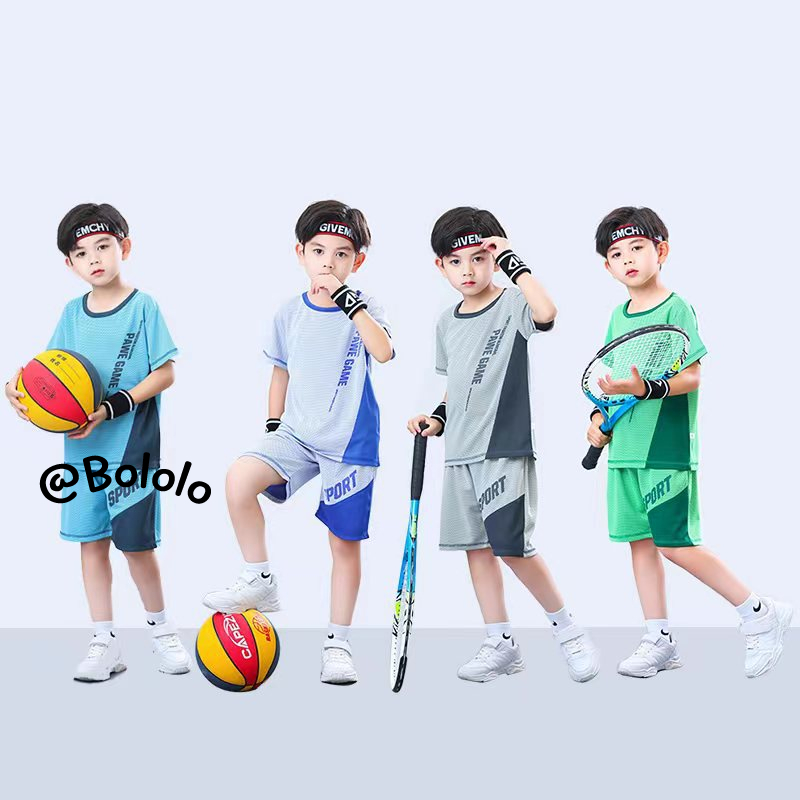 Bololo Bộ Đồ Thể Thao Bóng Rổ Tay Ngắn Phối Lưới Thoáng Khí Khô Nhanh Thời Trang Mùa Hè Mới Cho Bé Trai Và Gái