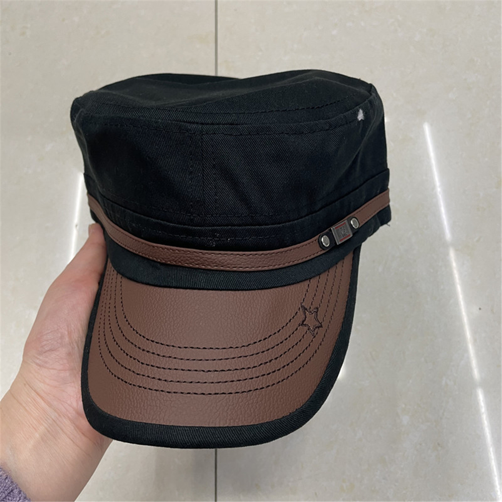 Gaseryo Màu sắc tương phản da PU mũ quân sự cho nam mũ quân đội cho nữ cốc cho nam mũ bóng chày phẳng