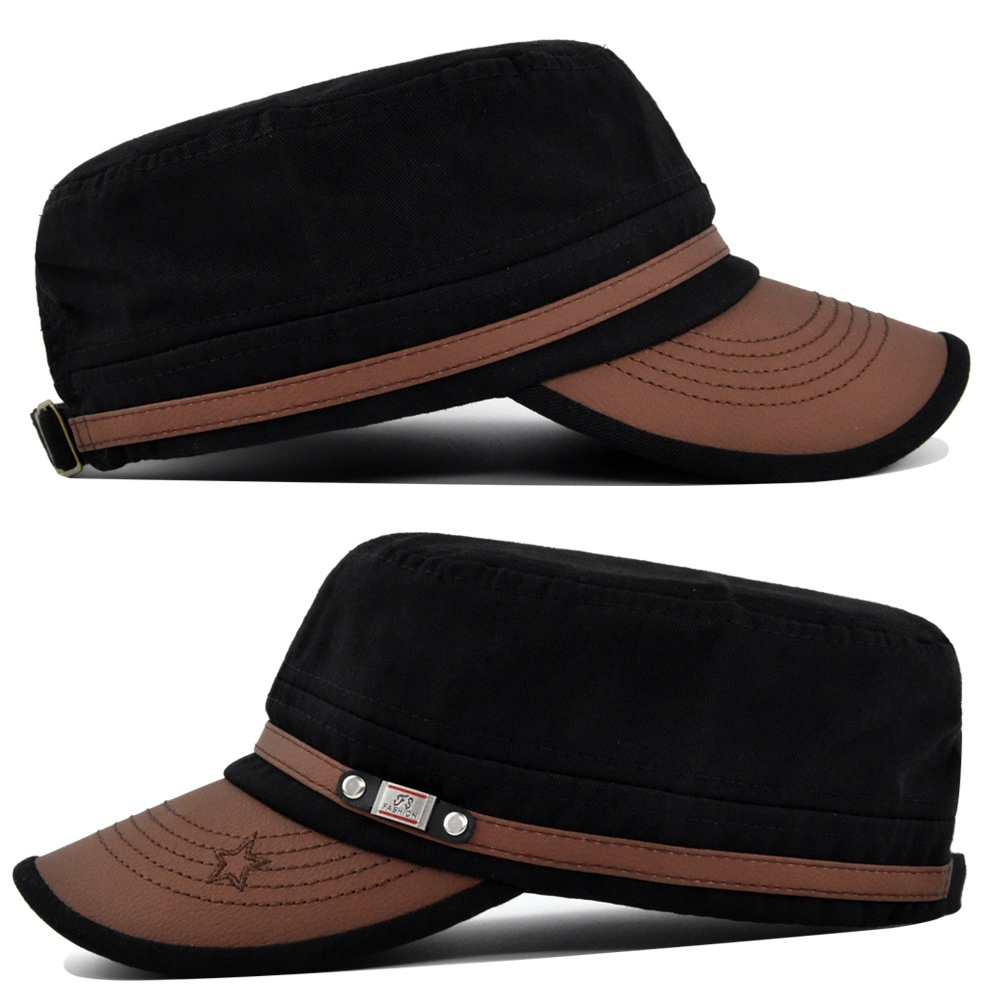 Gaseryo Màu sắc tương phản da PU mũ quân sự cho nam mũ quân đội cho nữ cốc cho nam mũ bóng chày phẳng