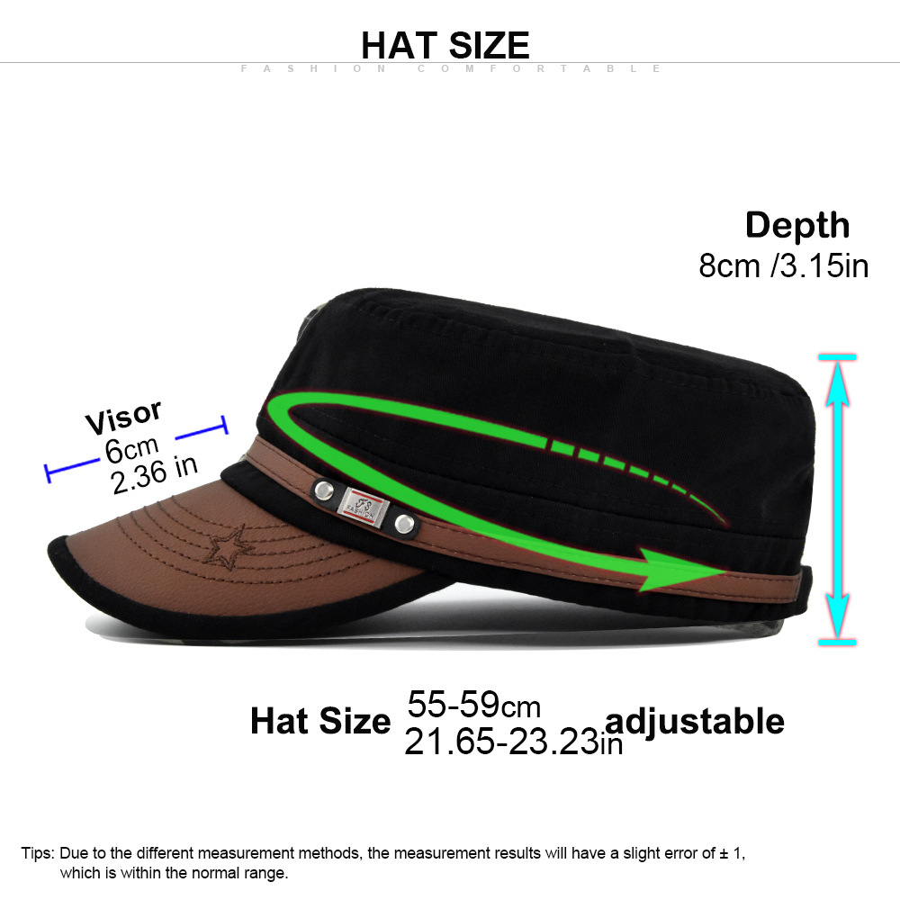 Gaseryo Màu sắc tương phản da PU mũ quân sự cho nam mũ quân đội cho nữ cốc cho nam mũ bóng chày phẳng