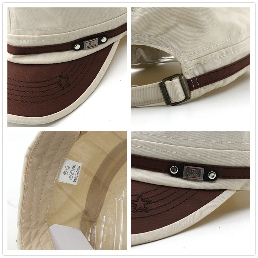 Gaseryo Màu sắc tương phản da PU mũ quân sự cho nam mũ quân đội cho nữ cốc cho nam mũ bóng chày phẳng