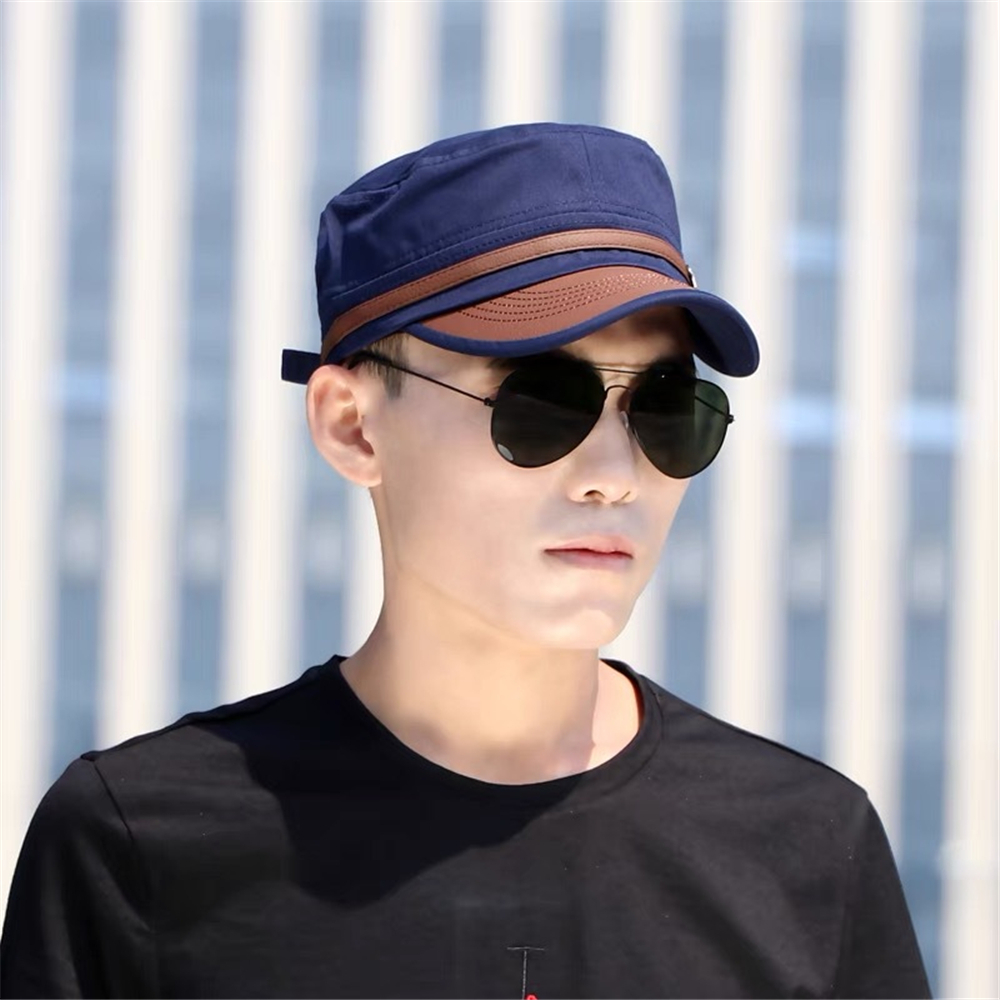 Gaseryo Màu sắc tương phản da PU mũ quân sự cho nam mũ quân đội cho nữ cốc cho nam mũ bóng chày phẳng