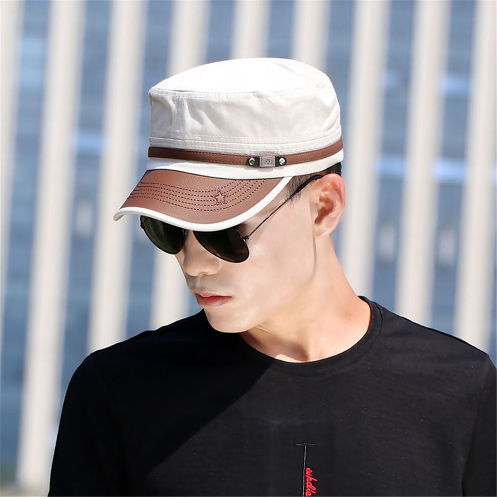 Gaseryo Màu sắc tương phản da PU mũ quân sự cho nam mũ quân đội cho nữ cốc cho nam mũ bóng chày phẳng