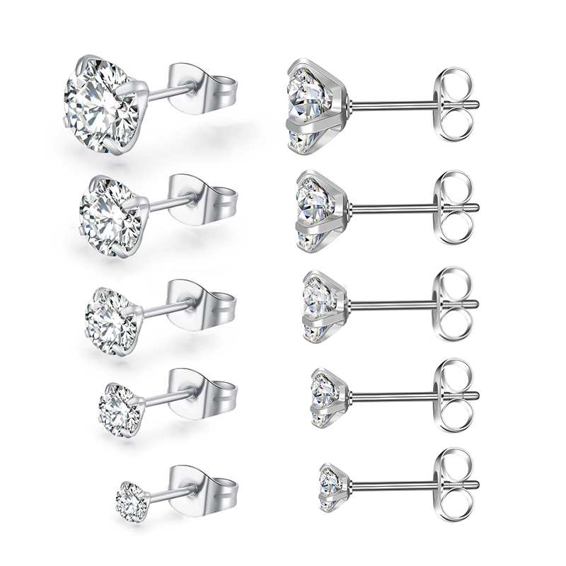 1 Cặp Bông Tai Thép Titan Bạc 925 Đính Đá Zircon 3-7MM Cho Nam Nữ