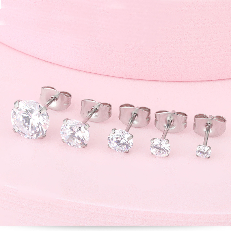 1 Cặp Bông Tai Thép Titan Bạc 925 Đính Đá Zircon 3-7MM Cho Nam Nữ