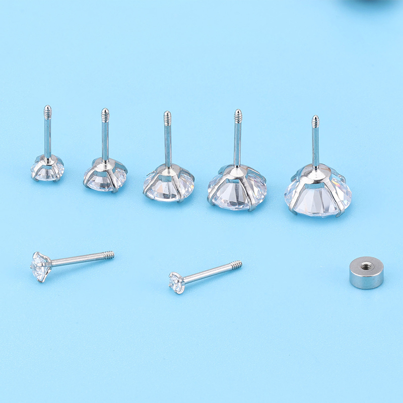 1 Cặp Bông Tai Thép Titan Bạc 925 Đính Đá Zircon 3-8MM Cho Nam Nữ