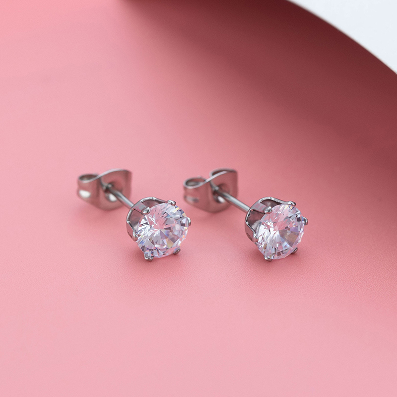 1 Cặp Bông Tai Titan Đính Đá Zircon Kim Cương Không Gỉ 6MM Cho Nam Nữ