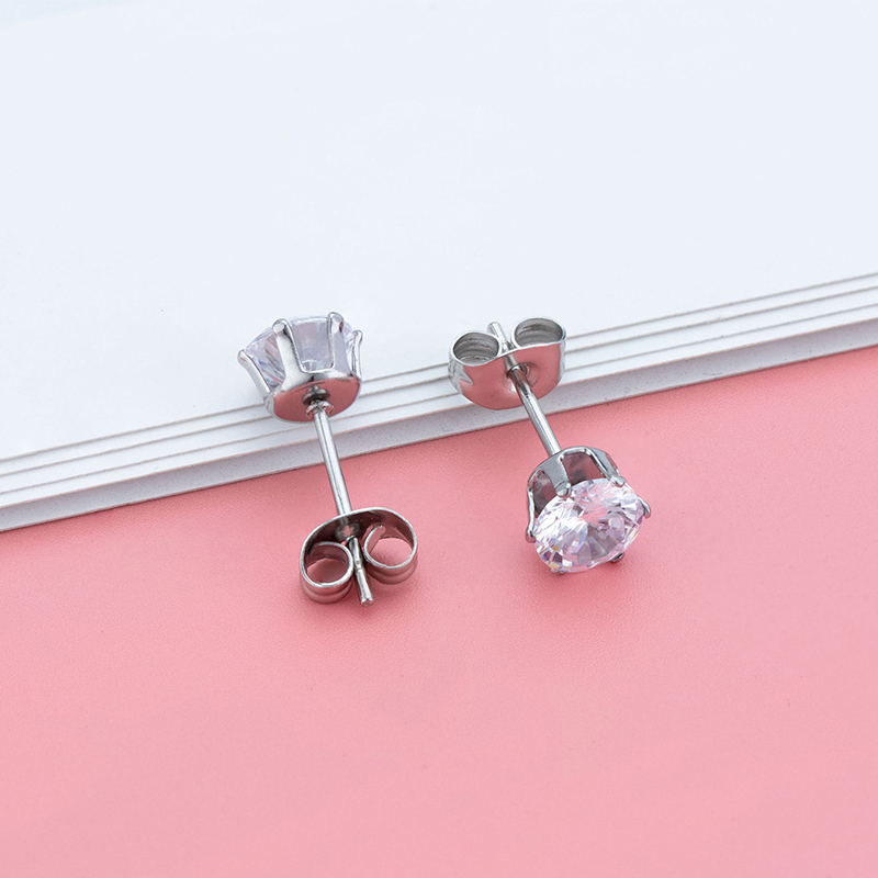 1 Cặp Bông Tai Titan Đính Đá Zircon Kim Cương Không Gỉ 6MM Cho Nam Nữ