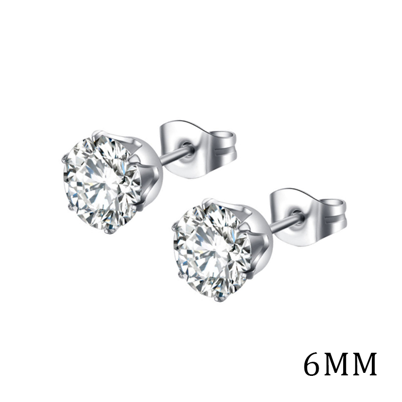 1 Cặp Bông Tai Titan Đính Đá Zircon Kim Cương Không Gỉ 6MM Cho Nam Nữ