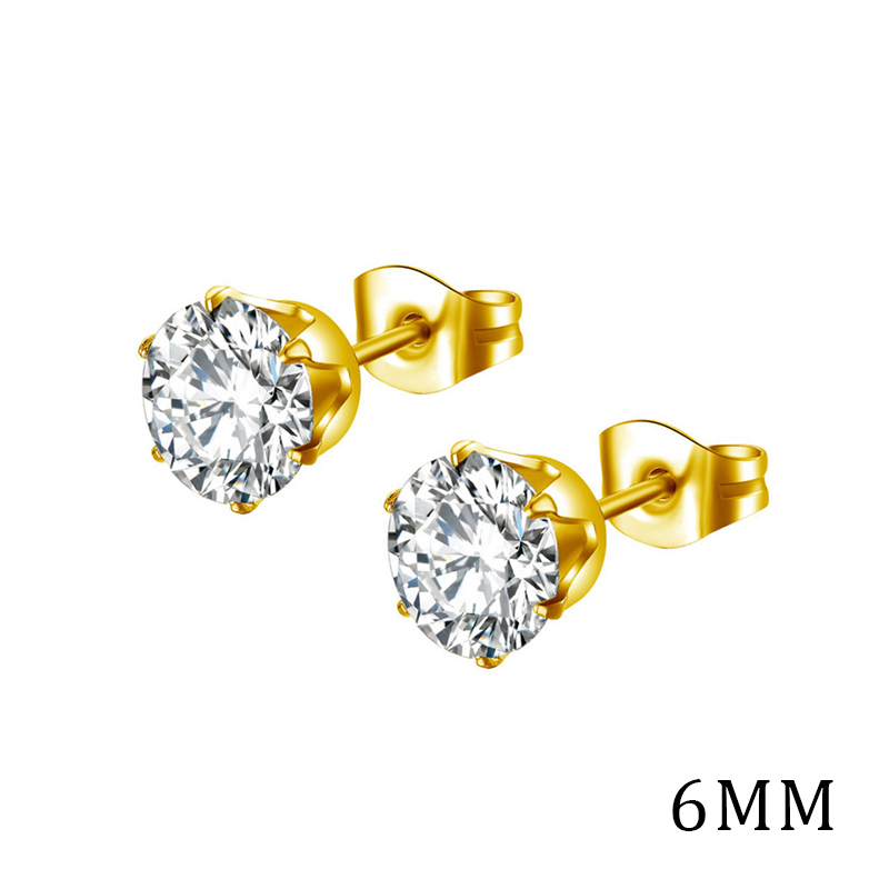 1 Cặp Bông Tai Titan Đính Đá Zircon Kim Cương Không Gỉ 6MM Cho Nam Nữ