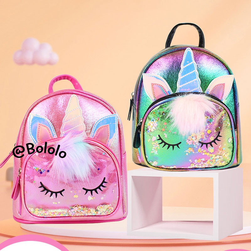 Bololo Balo Hình Kỳ Lân Đính Kim Sa Thời Trang Cho Trẻ Em Gái