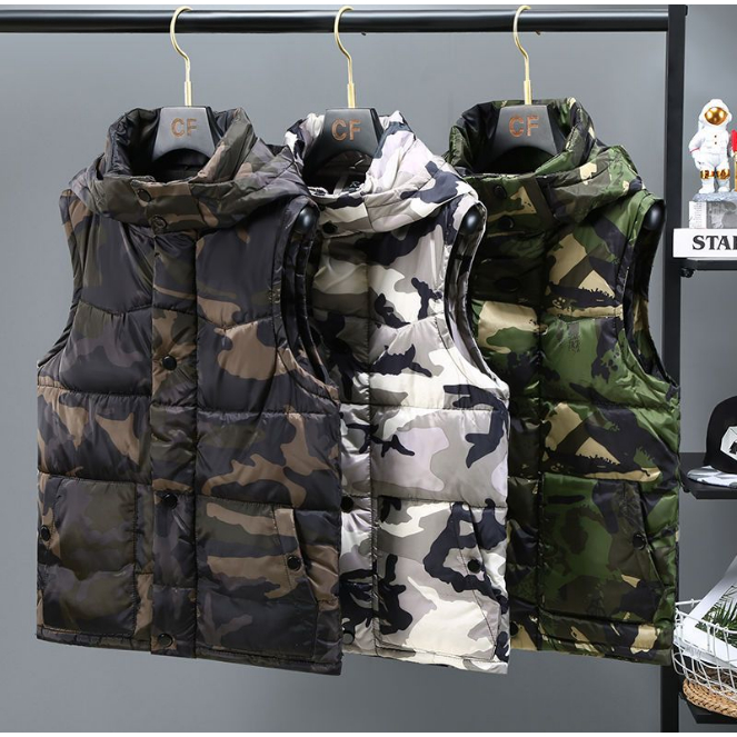 Áo Khoác Phao Sát Nách Vải Cotton Cỡ Lớn Họa Tiết Rằn Ri Kiểu Hàn Quốc Cá Tính Cho Nam