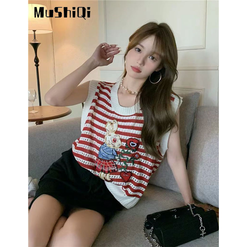 Áo sweater Dệt Kim Mỏng Sát Nách Dáng Rộng Kiểu Phương Tây Thời Trang Cho Phụ Nữ Tuổi Trung Niên