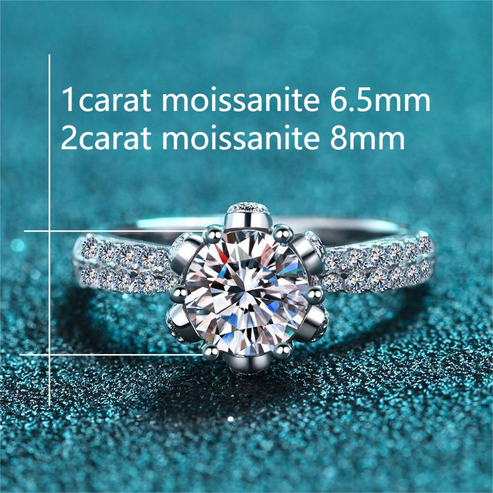 XDY-842 Nhẫn nữ 925 bạc nguyên chất, 1 carat/2 carat Moissanite (bao gồm cả giấy chứng nhận), zircon 6,5mm/8mm