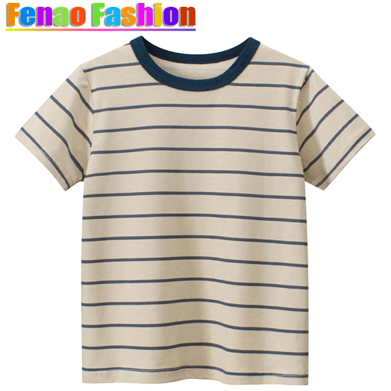 Áo Thun 100% Cotton Tay Ngắn Cổ Tròn Họa Tiết Kẻ Sọc Thời Trang Mùa Hè Cho Bé Trai