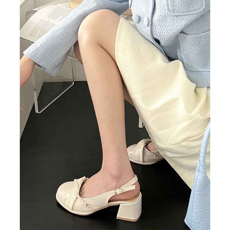 Giày Sandal Cao Gót Bít Mũi Đế Dày Màu Trắng Phong Cách Pháp Thời Trang Mùa Hè 2023 Mới Cho Nữ giày cao gót