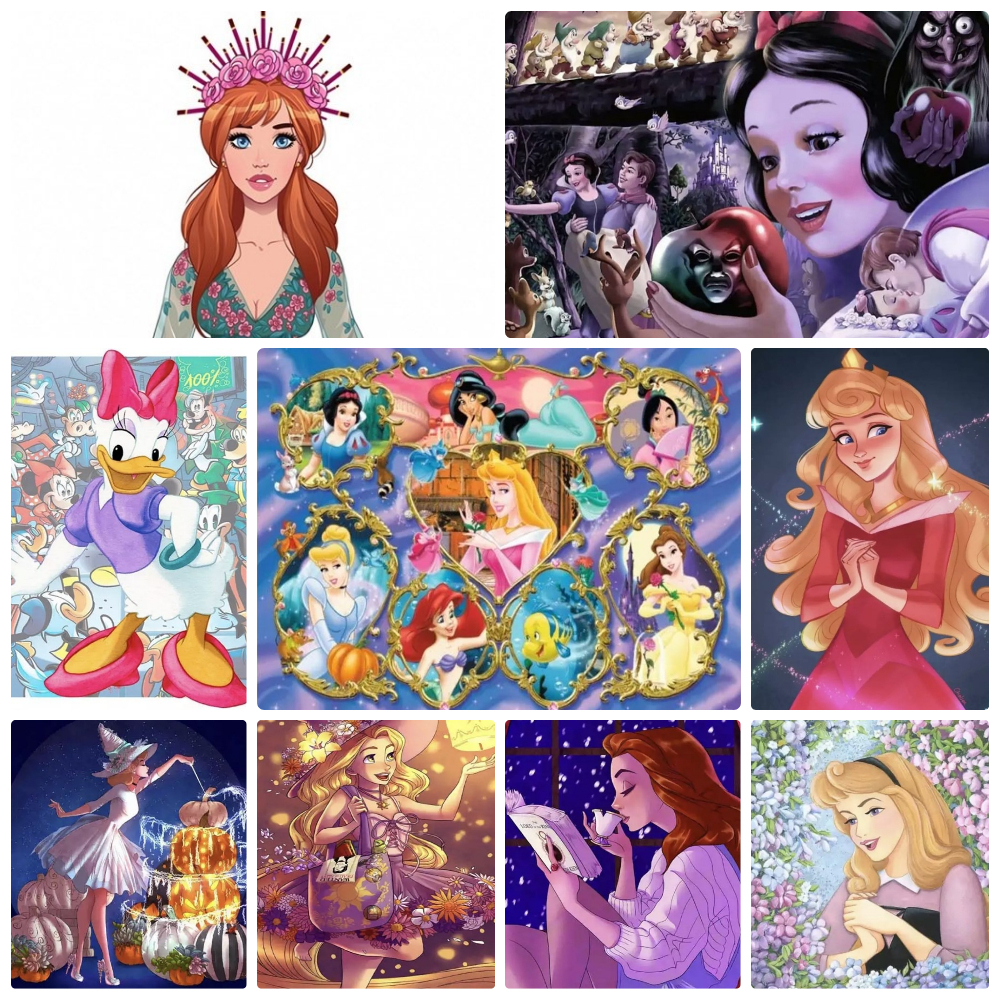 5D Tranh Đính Đá Nhân Vật Hoạt Hình Công Chúa Disney Bạch Tuyết Công Chúa Belle Vải 30*40CM