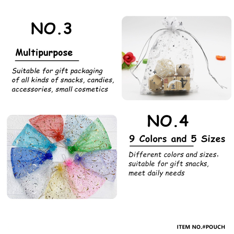 Set 100 Túi Dây Rút 100 Cái Hình Trăng Sao Đựng Kẹo Làm Quà Tặng Đám Cưới