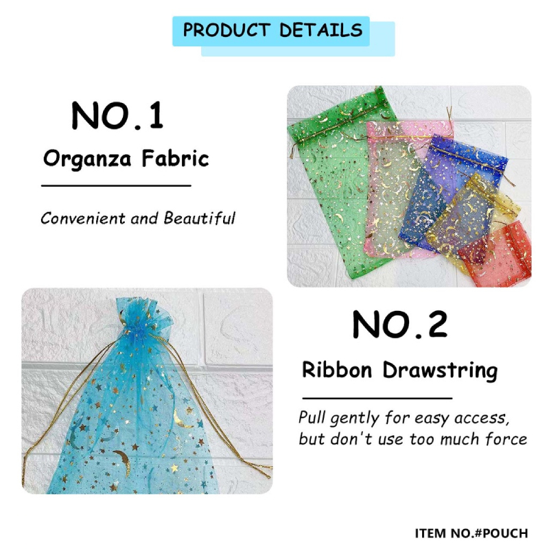 Set 100 Túi Dây Rút 100 Cái Hình Trăng Sao Đựng Kẹo Làm Quà Tặng Đám Cưới