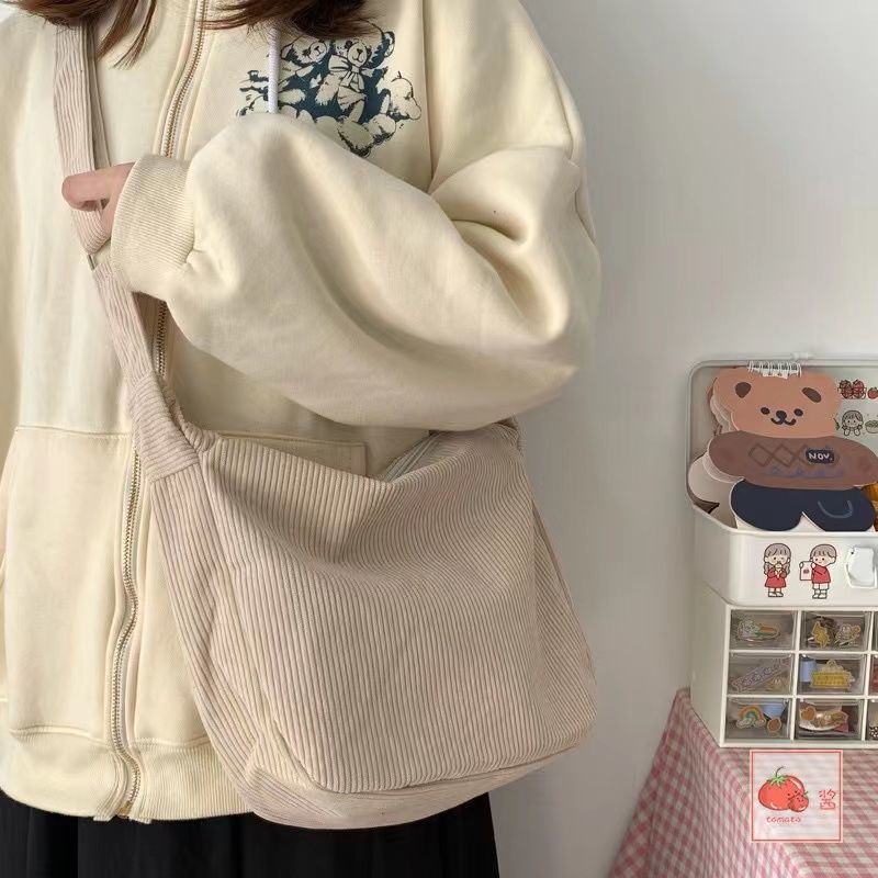 HT XIANSHENG Túi Xách Đeo Vai Vải Nhung Phong Cách Hàn Quốc Đơn Giản Cho Nữ