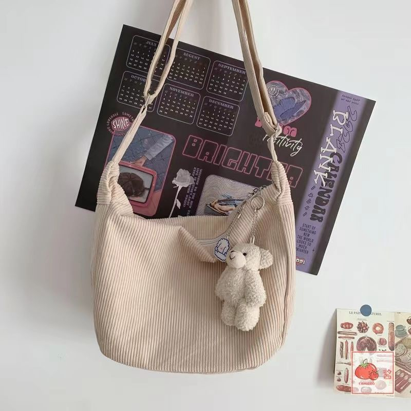 HT XIANSHENG Túi Xách Đeo Vai Vải Nhung Phong Cách Hàn Quốc Đơn Giản Cho Nữ