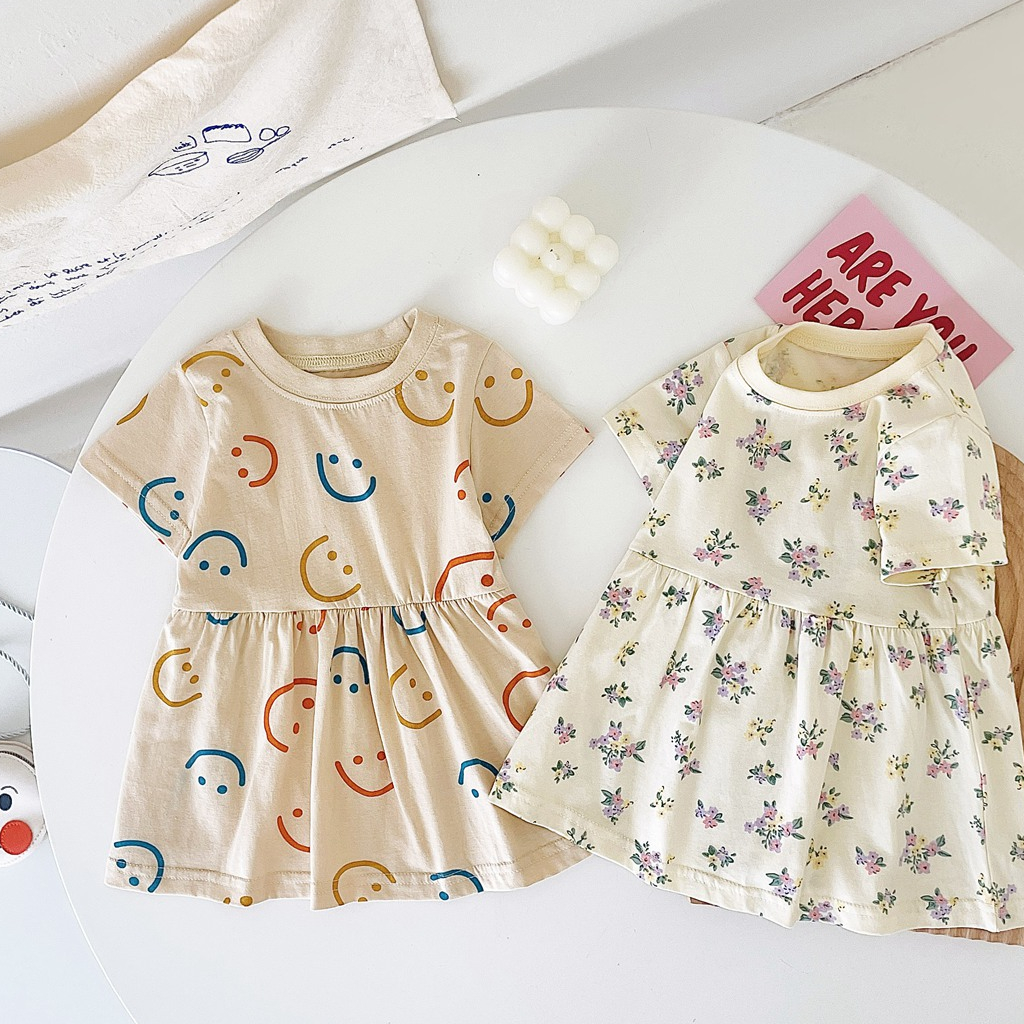 Sanlutoz Đầm Tay Ngắn Chất Liệu Cotton Mềm Mại Thời Trang Mùa Hè Xinh Xắn Cho Bé Gái