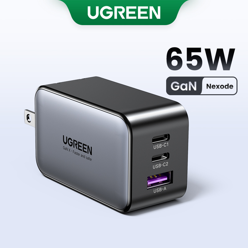 GaN UGREEN Sạc nhanh USB-A USB-C GaN 65W hai cổng thích hợp cho iPhone X 12 13 14 15Pro Max/ Samsung S22 S23/ Xiaomi 13