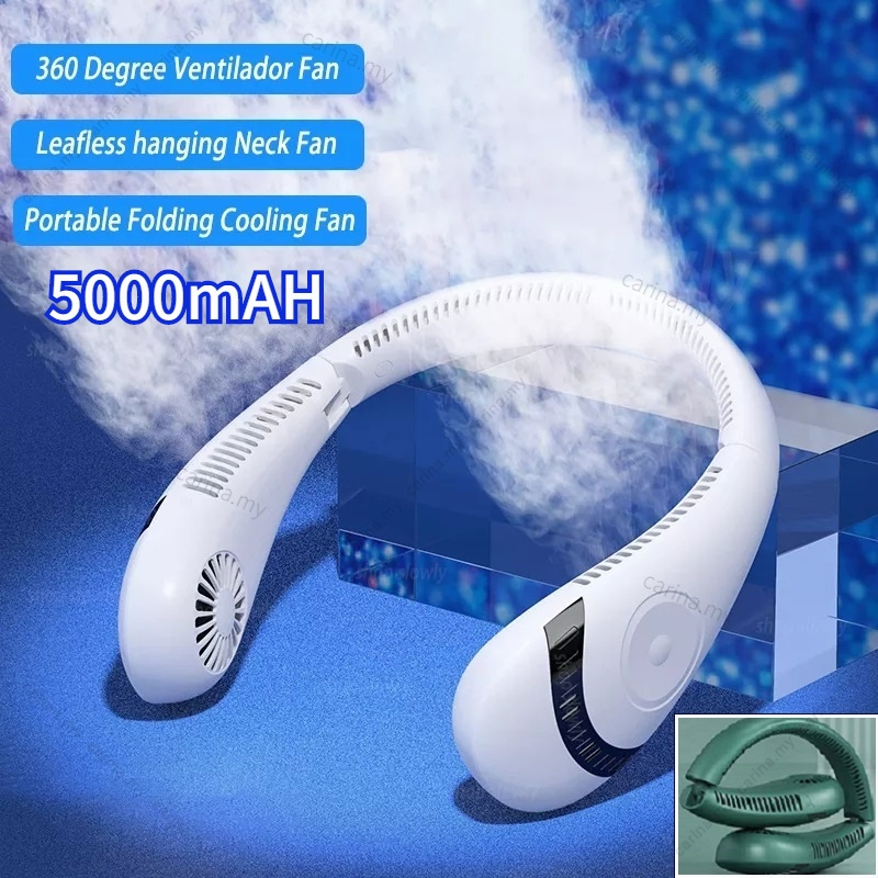 5000mah Quạt Đeo Cổ Không Dây Tích Điện-Sạc Usb gió 360° 3 tốc Độ Thời Lượng Pin 18 Giờ Quạt Làm Mát Không Cánh Cầm Tay