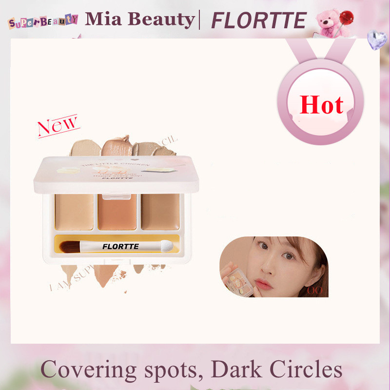 Kem Che Khuyết Điểm Flortte 3 Màu Che Phủ Quầng Thâm / Vết Đốm + 2 Miếng Mút Trang Điểm Ngón Tay