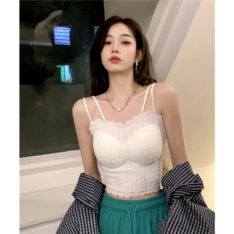 Lalisas Áo Hai Dây Dáng Ngắn Form Ôm Phối Ren Phong Cách Pháp Ngọt Ngào Quyến Rũ Cho Nữ