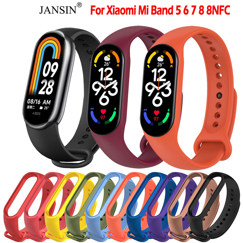 Jansin Dây Đeo Thay Thế Chất Liệu Silicon Nhiều Màu Cho Xiaomi Mi Band 8 7 6 5 4 3 Miband 8