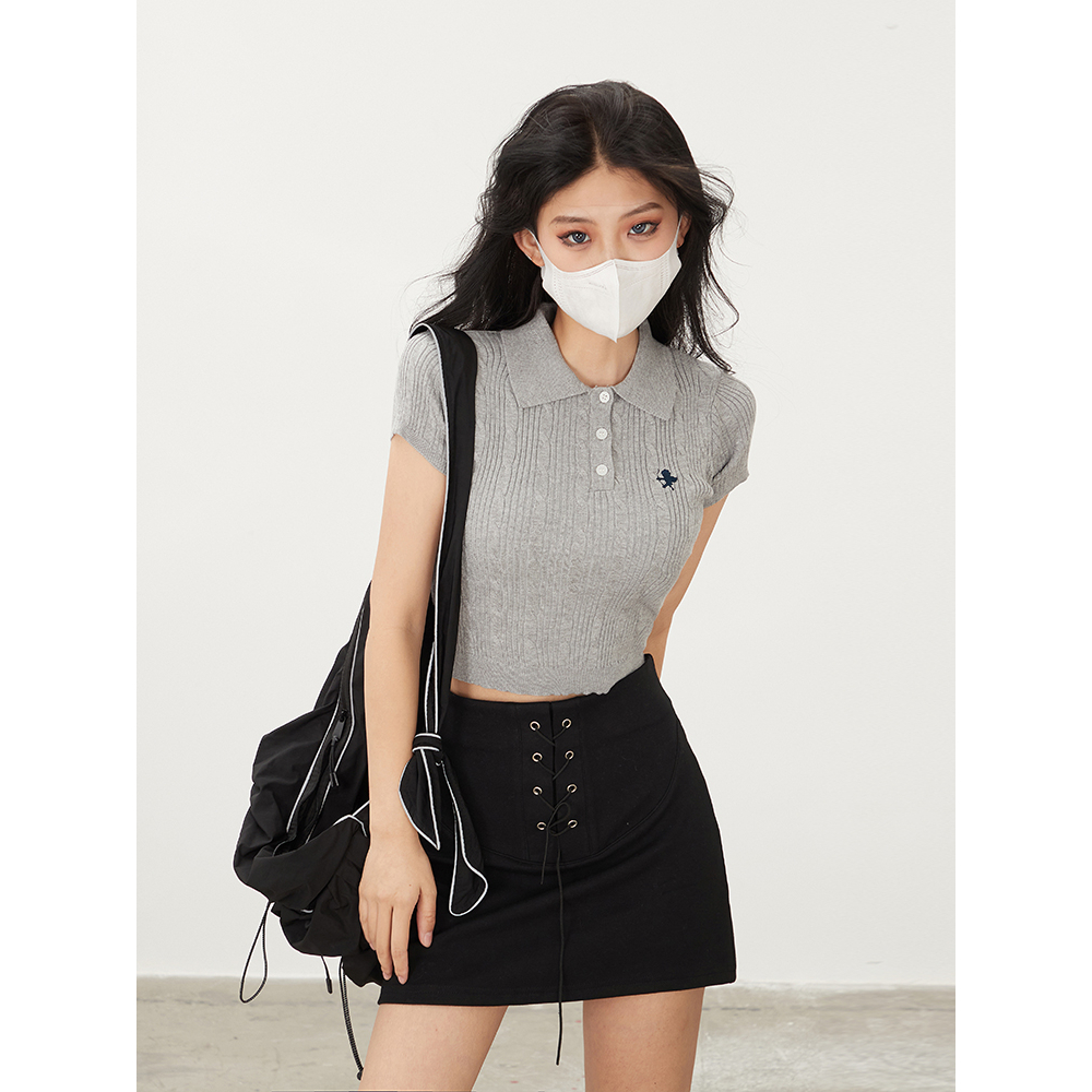 Minimalist Labo Áo Thun polo Dệt Kim Tay Ngắn Dáng Ôm Thời Trang Mùa Hè Xinh Xắn Cho Nữ