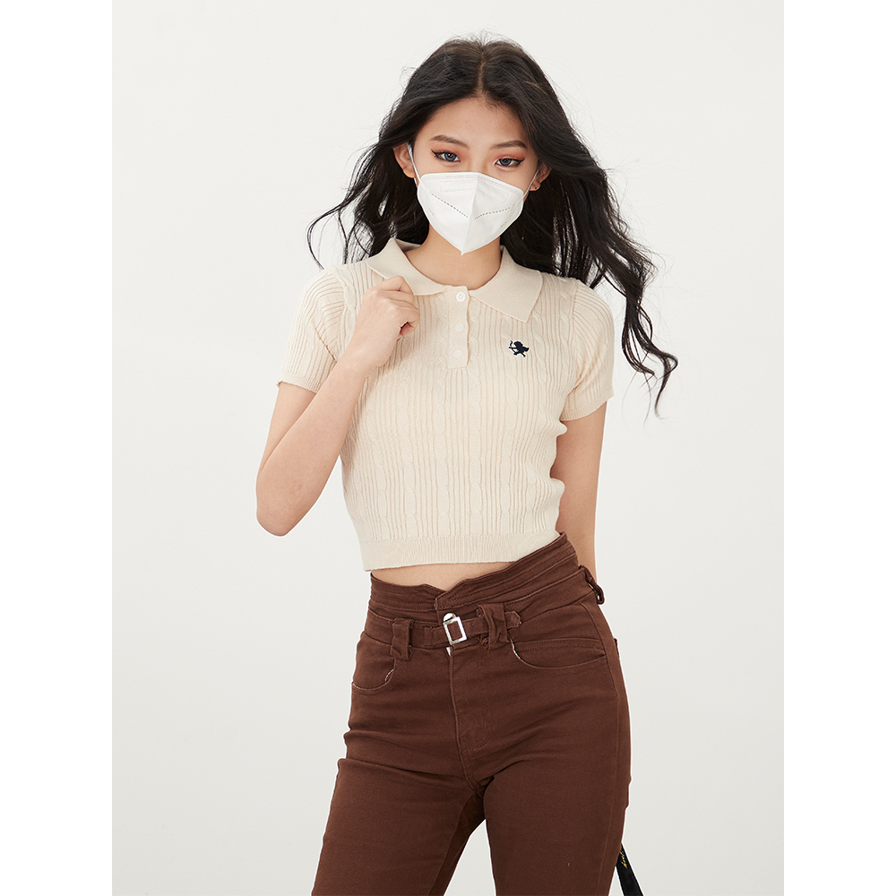 Minimalist Labo Áo Thun polo Dệt Kim Tay Ngắn Dáng Ôm Thời Trang Mùa Hè Xinh Xắn Cho Nữ