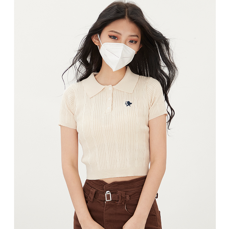 Minimalist Labo Áo Thun polo Dệt Kim Tay Ngắn Dáng Ôm Thời Trang Mùa Hè Xinh Xắn Cho Nữ
