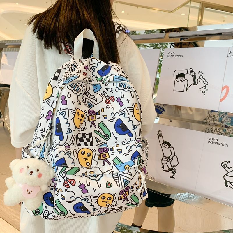 Ba Lô Đi Học Sức Chứa Lớn In Họa Tiết graffiti Dễ Thương Phong Cách Harajuku Nhật Bản Cho Nữ