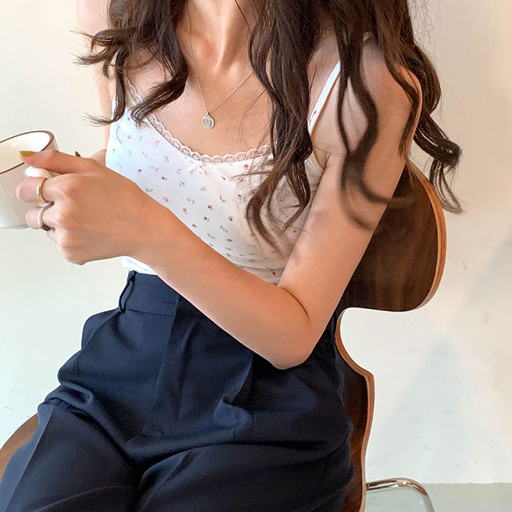 QADCOL Áo Hai Dây Dáng Ngắn Phối Ren Và Nơ Thời Trang Mùa Hè Xinh Xắn Cho Nữ