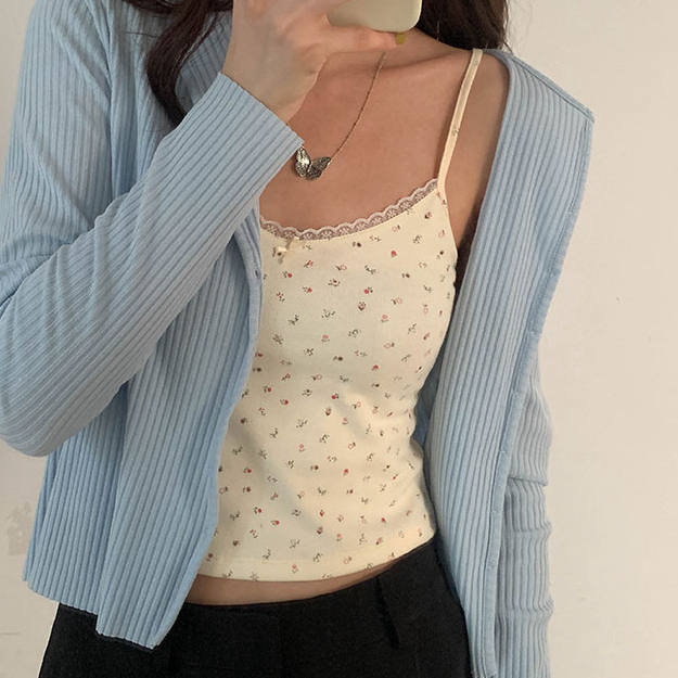 QADCOL Áo Hai Dây Dáng Ngắn Phối Ren Và Nơ Thời Trang Mùa Hè Xinh Xắn Cho Nữ