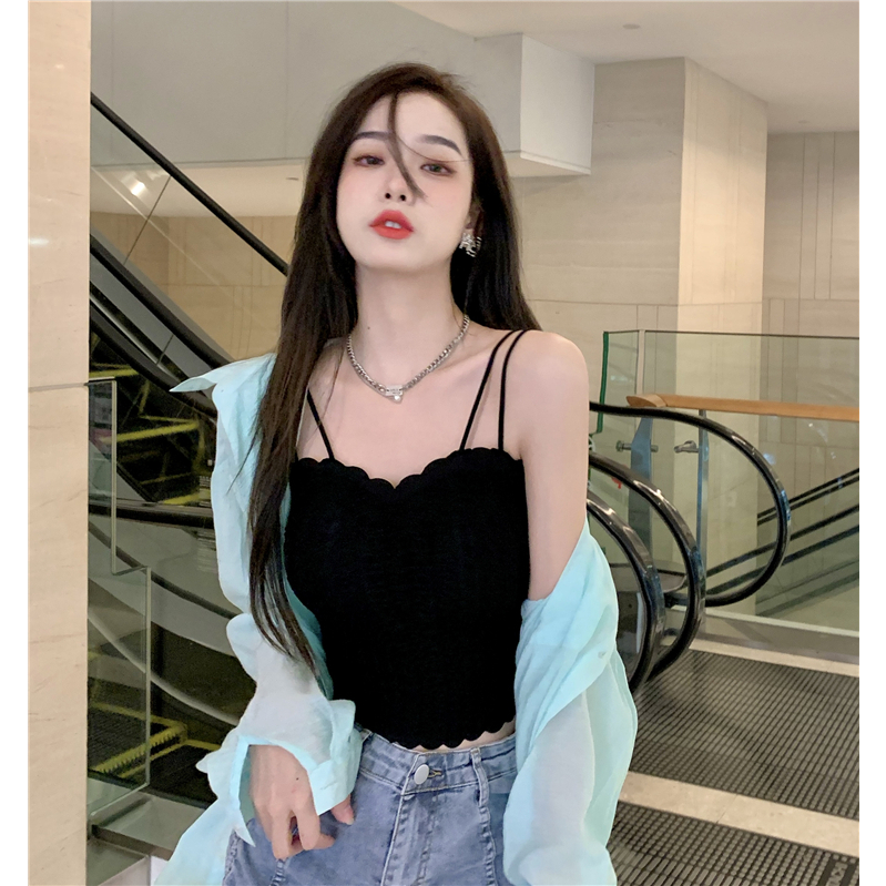 Lalisas Áo Hai Dây Dáng Ngắn Form Ôm Phối Ren Phong Cách Pháp Ngọt Ngào Quyến Rũ Cho Nữ