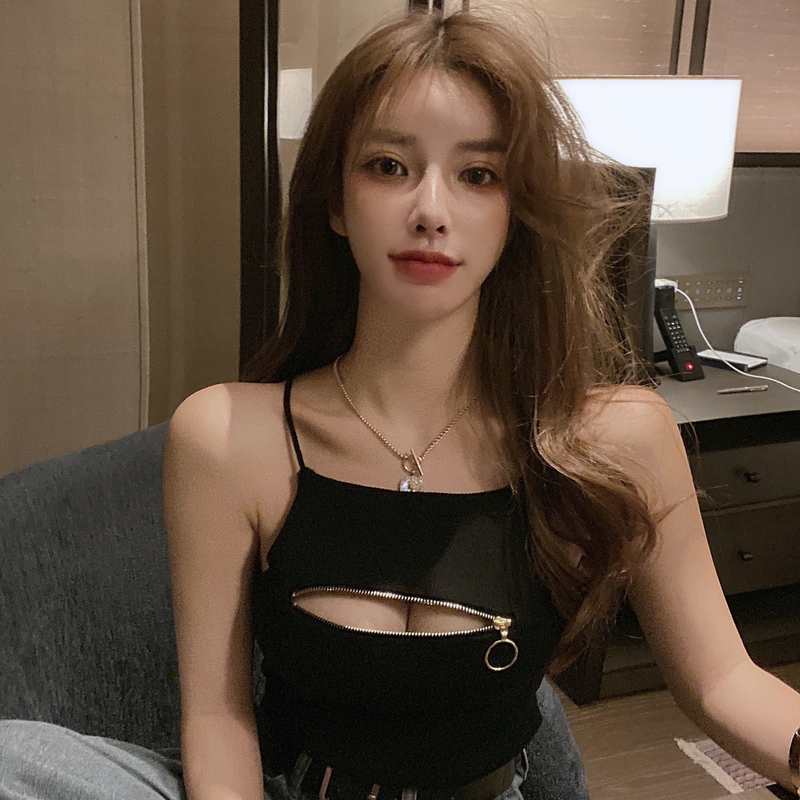 Lalisas Áo Dệt Kim Hai Dây Dáng Ôm Có Khóa Kéo Và Vòng Nhẫn Thiết Kế Mới Quyến Rũ Dành Cho Nữ