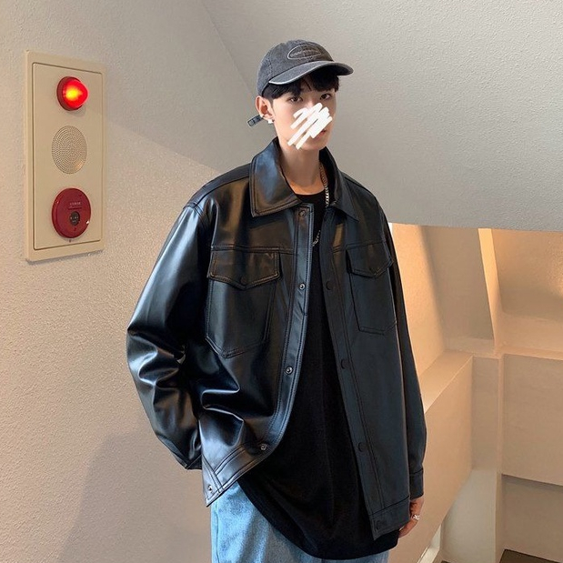 Áo Khoác Da Dáng Rộng Phong Cách Retro Cho Nam