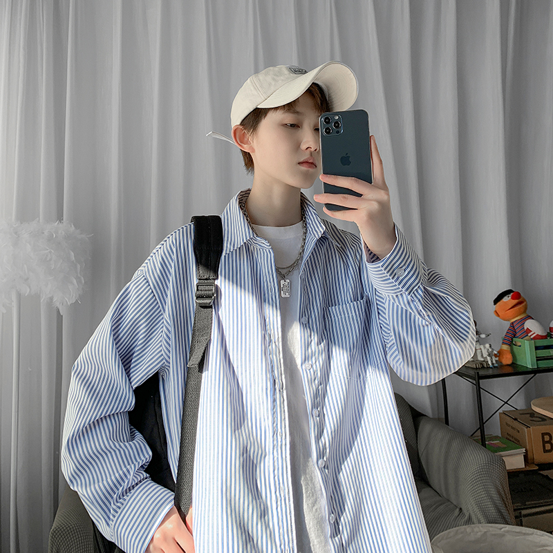 Áo Khoác Sơ Mi Chống Nắng Tay Dài Kẻ Sọc Thời Trang Nhật Hàn Cho Nam