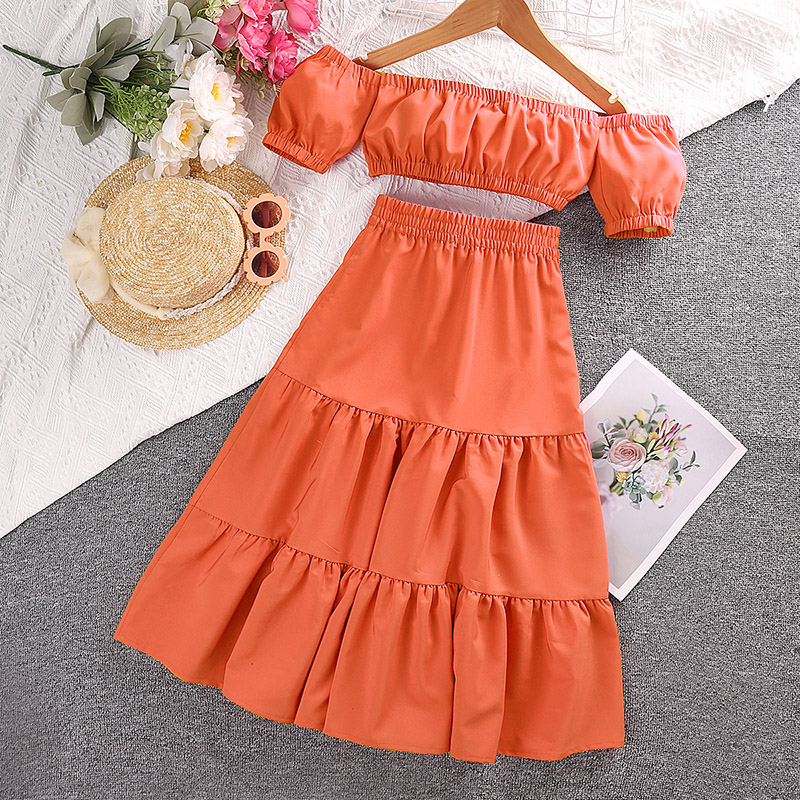 Set đồ 2 món SIYYIS gồm áo croptop màu vàng và chân váy xinh xắn phong cách thời trang cho bé gái dự tiệc sinh nhật