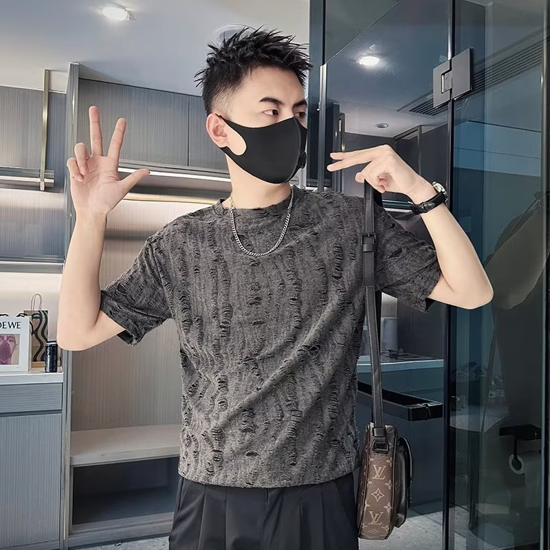 Áo Thun Tay Lỡ Rách Gối Phong Cách retro Đường Phố Hàn Quốc Thời Trang Mùa Hè Cho Nam Cỡ m-3xl
