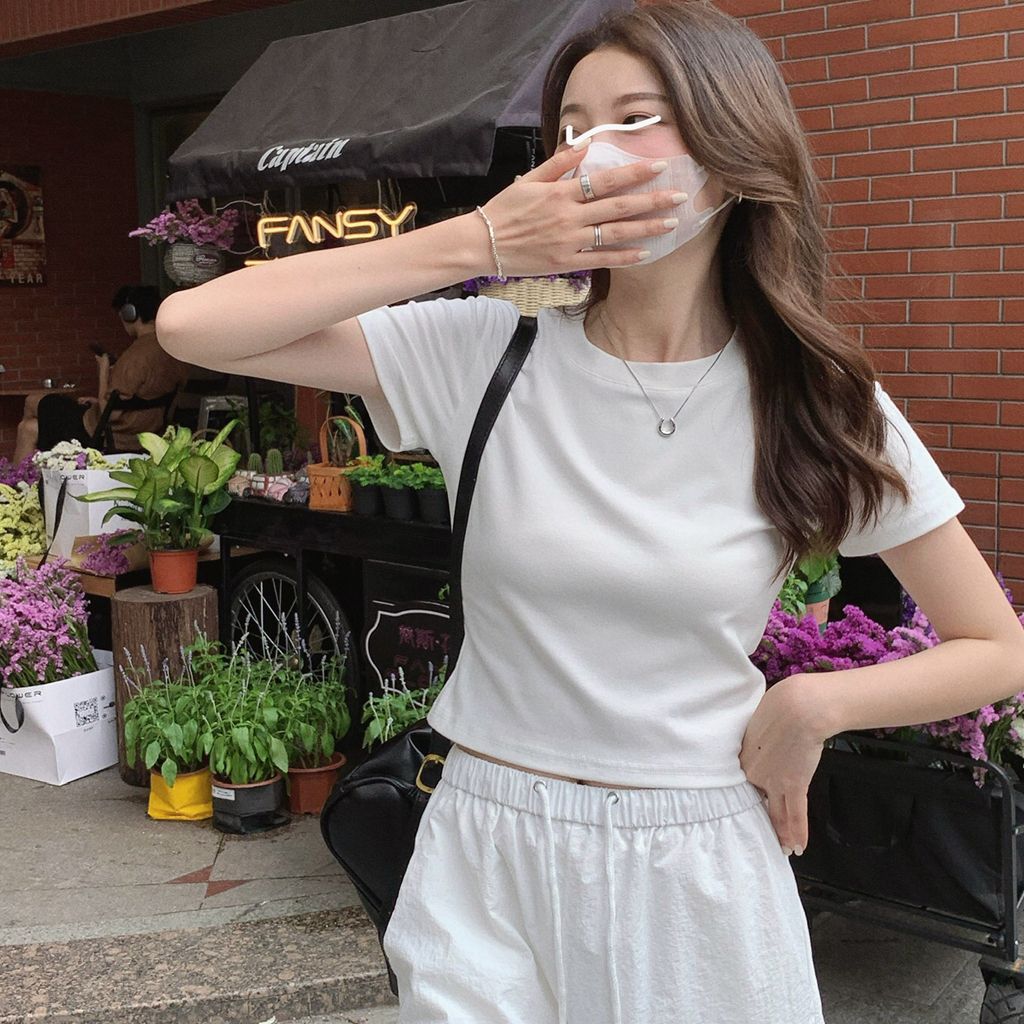 SUXI Áo Thun Cotton Ngắn Tay Dáng Ôm Hở Vai Thời Trang Mùa Hè Giản Dị Dành Cho Nữ